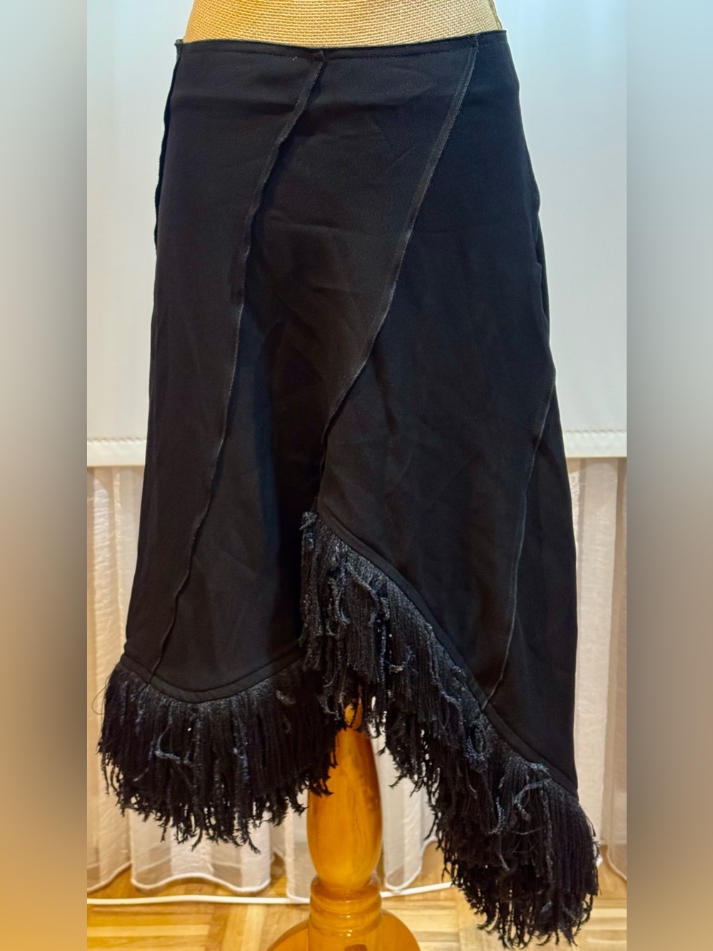 Zara Black Asymmetrical Fringe Hem Skirt, Unique Chic, S
